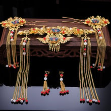 2019 new bride's wedding headdress Chinese style Phoenix crown hair tassel hair stick ornaments bride hair jewelry 2024 - buy cheap
