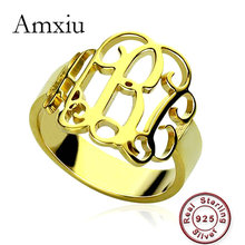 Amxiu-Anillo de nombre personalizado para mujer y hombre, joyería de moda con iniciales grabadas, anillos grandes de 100% Plata de Ley 925, regalo 2024 - compra barato