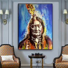 Native Indian Feather Portrait Oil Painting on Canvas Posters and Prints Scandinavian Wall Art Picture for Living Room 2024 - buy cheap