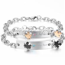 Pulsera rompecabezas "only love" para hombre y mujer, brazalete de acero inoxidable, de cristal, regalo de San Valentín 2024 - compra barato