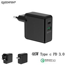 QUEENFISH 2 порта 46 Вт USB PD зарядное устройство samsung type C дорожная настенная Быстрая зарядка для huawei QC 3,0 USB C Быстрая зарядка iPhone MacBook 2024 - купить недорого