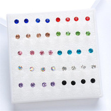 20 pairs/set crystal Stud Earrings colorful fashion earring for women jewelry silver color piercing 2mm 2024 - buy cheap