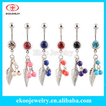 316L Surgical Steel Feather with 3 Acrylic Bead Ball Navel Ring Body Piercing Jewelry Mixed 6 Colors Free Shipping 2024 - buy cheap