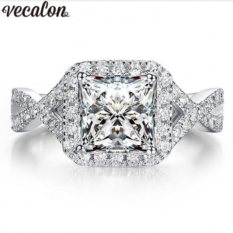 Fashion Ring Cushion Cut 5ct 5A Zircon Stone 925 Silver Engagement Wedding Band Ring for Women（6）