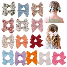 MengNa 4" Boutique Floral Print Cotton Fabric Hair Bow With Clips Girls HairPins Kids Hair Accessories 60pc=30pairs Card Packed 2024 - buy cheap