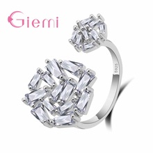 Shiny Clear Cubic Zircon Rings for Women Resizable Solid 925 Sterling Silver  Finger Bijoux Hot Engagement Party Ring 2024 - buy cheap