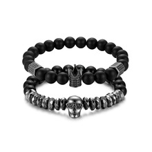 BONISKISS Men stainless Steel Bangles & Bracelets New Trendy Fashion Black Color Skeleton And Imperial Crown For Man Jewelry 2024 - buy cheap