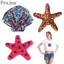 Prajna-Parche de conchas marinas para planchar, parches de estrellas de mar, lentejuelas de moda, bordado para ropa, apliques de decoración DIY 2024 - compra barato