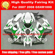 Carenados de motocicleta para Suzuki GSXR1000 2007 2008 GSX-R1000 K7 llama verde en carenado blanco glpssy con escudo térmico gratis 2024 - compra barato