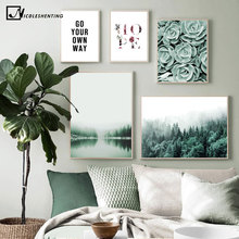 Imagen de bosque brumoso, paisaje natural, Decoración de paisaje nórdico con citas, sobre lienzo para pared 2024 - compra barato