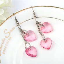 Vintage Double Heart Drop Earrings for Women Pink Resin Korean Fashion Cute Love Long Tassel Dangle Earrings Statement Jewelry 2024 - buy cheap