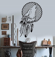 Decalque da parede de vinil sonho apanhador lobo quarto dreamcatcher estilo étnico boêmio decoração da parede adesivo mural 2sh16 2024 - compre barato