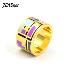 ZEA-anillo de acero inoxidable con esmalte colorido para mujer, joyería grande de Dubái, accesorios geométricos de joyería para boda 2024 - compra barato