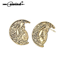 Cxwind Fashion Retro Charm Crescent Moon Earring Viking Jewelry Animal Howling Wolf Stud Earrings for Women Men Friend 2024 - buy cheap