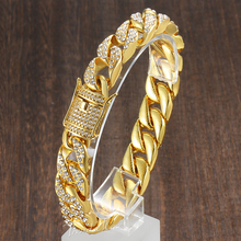 Pulseiras masculinas de ouro, bracelete unisex unisex unisex de corrente cubana com fecho, joias para presente, dropshipping, 14mm, hgb410 2024 - compre barato