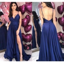 V Neck Spaghetti Strap Evening Dress 2020 long Sleeveless Formal Dress Abendkleider High Split Backless Dress Party 2024 - buy cheap