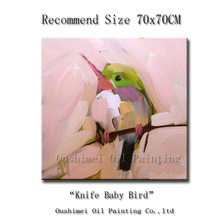 Cuadro de pájaro de la buena suerte hecho a mano, pintura al óleo, cuchillo moderno, cuadro de pared rosa para habitación, lienzo 2024 - compra barato