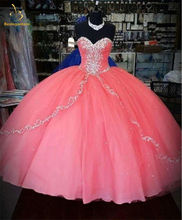 2021 New Beaded Pink Quinceanera Dresses Ball Gown Lace Up Sweet 16 For 15 Years Formal Prom Party Pageant Gown QA1257 2024 - buy cheap