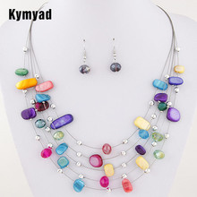 Kymyad-Conjuntos de joyería Vintage a la moda, conjunto de collar y pendientes con cuentas de colores multicapa de cristal bohemio del Joker 2024 - compra barato