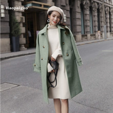 Plus Size Fashion Women Autumn Blue Green Pink Korean Elegant Full Sleeve Turn-down Collar Woollen Long Coat Modis Outwear Coats 2024 - buy cheap