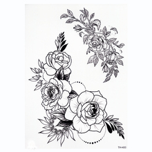 Arte corporal a prueba de agua con flores negras, tatuaje temporal Sexy, tatuaje de brazo y muslo, rosa para mujer, pegatinas de tatuaje Flash 2024 - compra barato