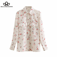 Bella Philosophy Vintage Chic Floral Print Tops Shirts Lapel Collar Long Sleeve Streetwear Ladies Blouses Casual Blusas Mujer 2024 - buy cheap