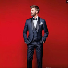 New Fashion Navy Blue Men Suits For Wedding 3Pieces(Jacket+Pant+Vest+Tie) Latest Design Terno Masculino Groom Blazer 2024 - buy cheap