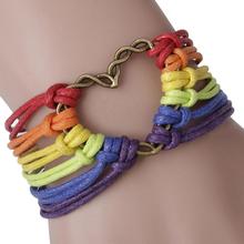 Gay Pride Heart Charm Multilayer Rainbow Rope Bracelet Bangle Lesbian Jewelry dropshipping 2024 - buy cheap