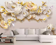 Beibehang Modern minimalist mural wallpaper 3D embossed peony new Chinese TV background wall living room bedroom 3d wallpaper 2024 - buy cheap