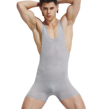 Men Undershirt Sexy Underwear Breathable Stretch Vest Mesh Tank Tops  Bodysuit Jumpsuit Shorts Male Sleepwear 2024 - buy cheap