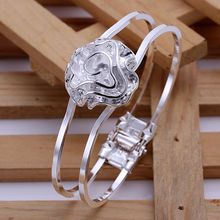 New  Jewelry Silver plated Fashion Jewelry Rose Opened Bracelets&Bangle,Wholesale SMTB012 2024 - buy cheap