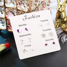 6 Pairs/set Trendy Purple White Enamel Heart Stud Earrings Set For Women Girls Jewelry Cute Lovely Flower Small Earring Mixed 2024 - buy cheap