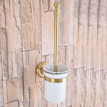 Wall Mounted Luxury Gold Color Brass Bathroom Toilet Brush Holder Set Bathroom Accessory Single Ceramic Cup mba594 2024 - buy cheap