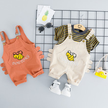 Summer Baby Boys Striped Print Short Sleeve T-Shirt + Cartoon Bee Overalls Pants Casual Infant Girls Sets Kids 2Pcs Suits 2024 - buy cheap