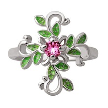 Anillo de plata con diseño de hojas verdes y flores de cristal para mujer, joyería Vintage para declaración de enamorados 2024 - compra barato