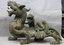 Chinese Bronze Silver-Gilt Foo Dog Lion Brave troops Pixiu kylin Unicorn Statue 2024 - buy cheap