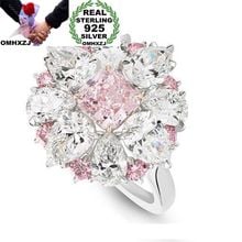 OMHXZJ Wholesale European Fashion Woman Girl Party Wedding Gift White Pink Flower AAA Zircon 925 Sterling Silver Ring RR130 2024 - buy cheap
