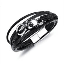 Black Braided Charm Bracelet Titanium Jewelry Skull Bracelet Genuine Leather Bracelet Stainless Steel Bracelet Retro Gift 2024 - buy cheap