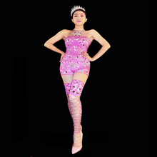 Women New Pink Rhinestone Sexy Jumpsuit Stretch Costume Crystals Stone Sparkling Bodysuit Singer Dance Performance Party Wear 2024 - buy cheap