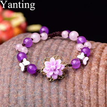 Yanting Romantic Sweet Bracelets For Women Girl Gift Purple Pink Chalcedony Stone Resin Flower Ethnic Bracelet Jewelry 095 2024 - buy cheap