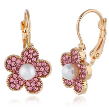 Маленькие серьги-гвоздики золотистого цвета с розовым кристаллом и жемчугом для женщин и девочек, модные ювелирные изделия 2024 - купить недорого
