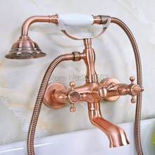 Antique Red Coppe Wall Mount Clawfoot Bathroom Bathtub Faucet Handheld Shower Mixer Tap lna340 2024 - buy cheap