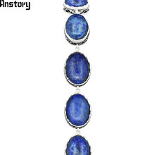 Natural Oval Lapis Lazuli Bracelet For Women Vintage Antique Silver Plated Flower Pendant Fashion Jewelry Party Gift TB276 2024 - buy cheap