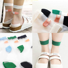 Japanese Summer Women Transparent Socks Harajuku Stretch Band Aid OK Crystal Sock Japan Glass Silk Art Socks Calcetines Mujer 2024 - buy cheap