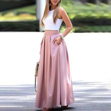 2020 Summer Fashion Women Elegant Casual Two-Piece Suit Set Female Sleeveless Cropped Top & Pleated Maxi Skirt Sets 2024 - buy cheap