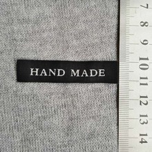 500pcs/Lot Stock Handmade Clothing Label Tags Black Woven Labels 10x60mm End Folded White Yarn Embroidered Labels 2024 - buy cheap