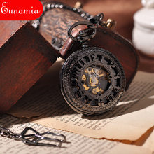Reloj de bolsillo de cuerda manual mecánico Steampunk con diseño de esqueleto tallado en números redondos negros, moderno reloj militar romano, regalo de lujo 2024 - compra barato
