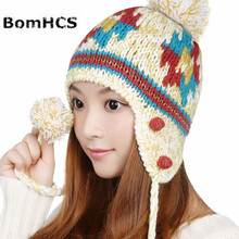 BomHCS Autumn Winter Warm Lovely Warm Beige/ Powder Ear Muff Knitted Beanie Hat Cap Hat 2024 - buy cheap