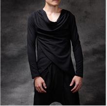 M-4xl hotautumn novo coreano dos homens magro hem long-sleeved camiseta hairstylist nightclub maré roupas trajes de cantor 2024 - compre barato