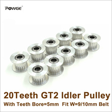 POWGE 10pcs 20 Dentes 2GT Idler Pulley Bore 5mm Com Dentes Para W = 9/10mm GT2 20 2M Cinto T 20 Dentes GT2 Passiva Polia Com Rolamento 2024 - compre barato